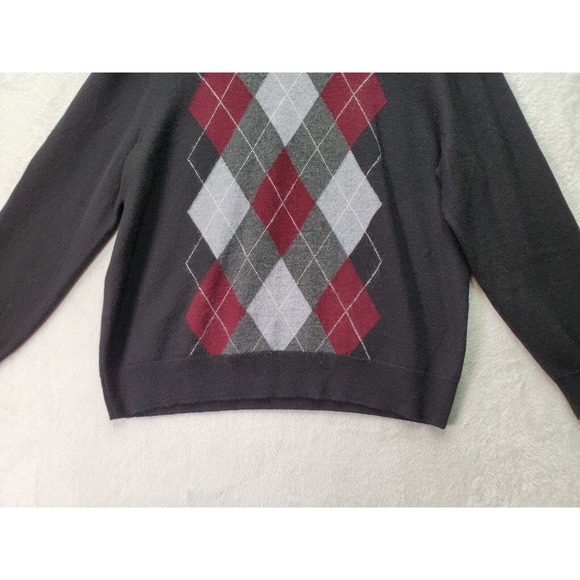 Club Room Sweater Men Size XL Black Argyle Merino Wool Long Raglan Sleeve V Neck - Picture 4 of 8